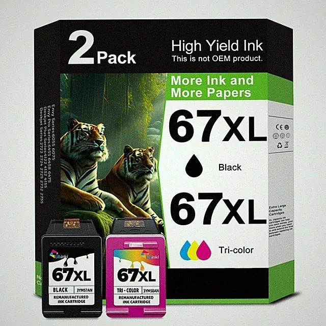 67XL Ink Cartridge Black/Color Combo Pack Replacement for HP Ink 67 67XL HP67...